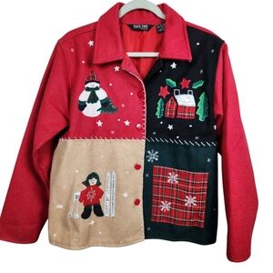 Take Two Vintage Felted Wool Blend Christmas Jacket Teacher Tacky Womens Size M